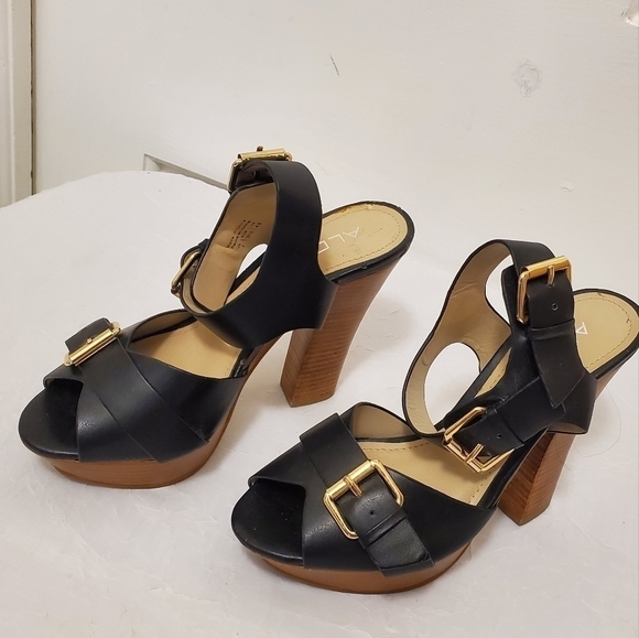 Aldo Black Triple Buckle Leather Platform Sandals Size 7 - Picture 1 of 12